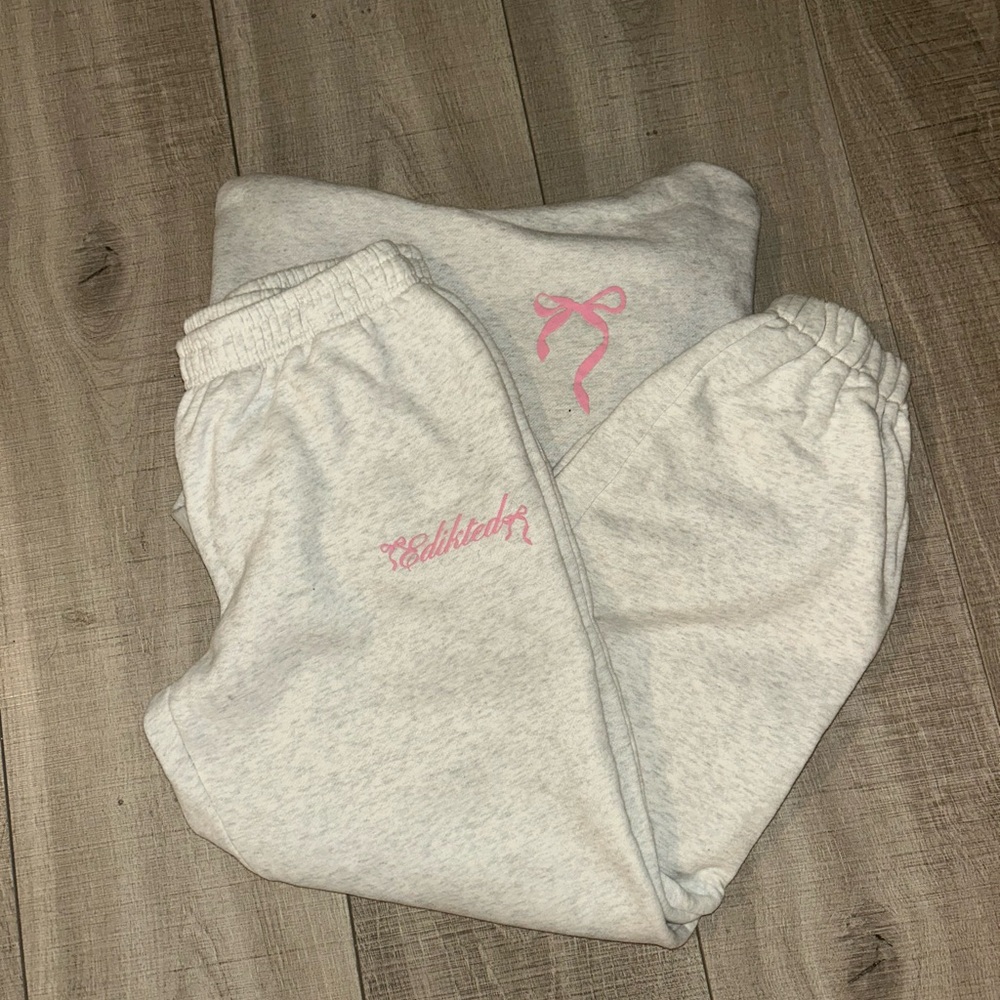 Edikted Gray and Pink Joggers with Elastic Waistband